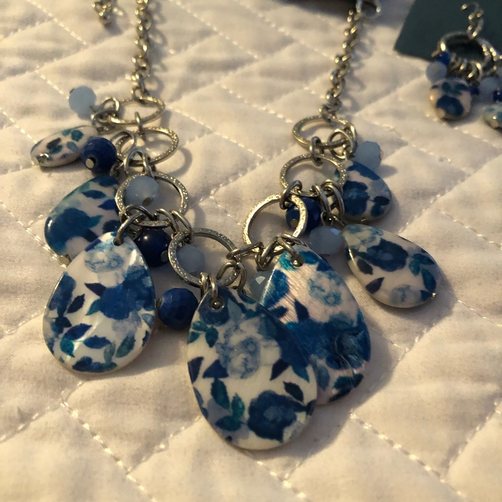 French Country Floral Beaded Necklace and Earring Bundle